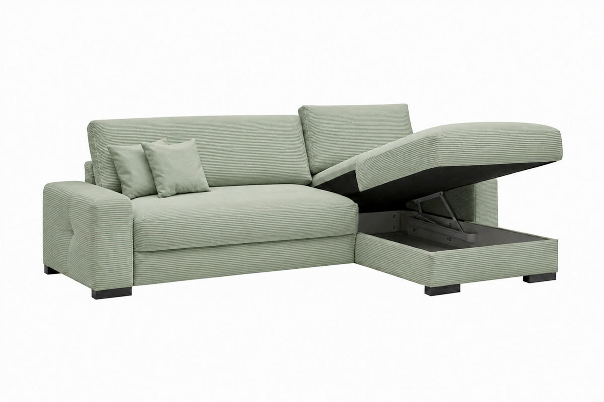 ECKSOFA  Cord Mintgrün  - Schwarz/Mintgrün, Basics, Holz/Holzwerkstoff (264/184cm) - MID.YOU