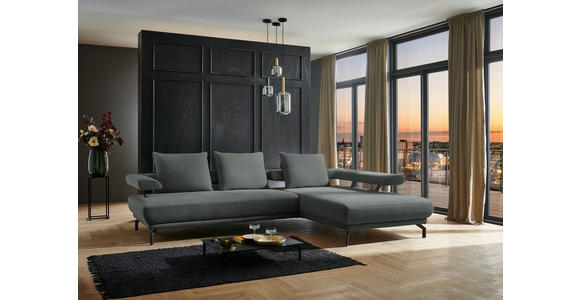 ECKSOFA in Chenille Graugrün  305/224 cm  - Schwarz/Graugrün, Design, Textil/Metall (305/224cm) - Dieter Knoll