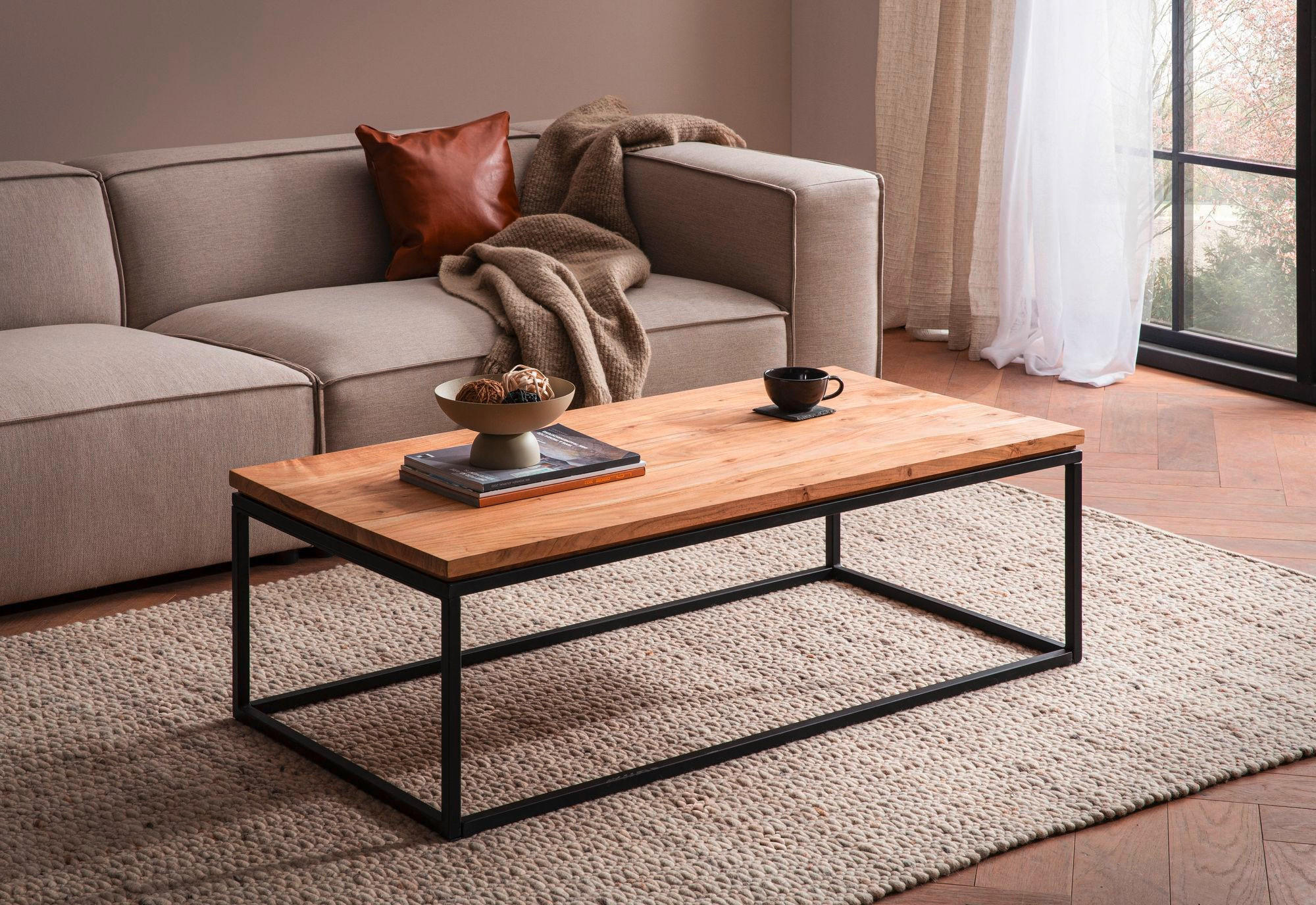 SOFFBORD i trä 120/60/40 cm  - svart/akaciefärgad, Design, metall/trä (120/60/40cm) - Livetastic