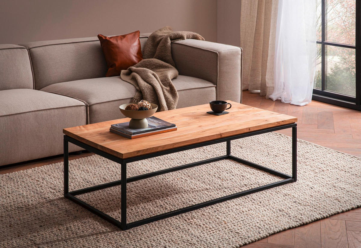 COUCHTISCH in Holz 120/60/40 cm  - Schwarz/Akaziefarben, Design, Holz/Metall (120/60/40cm) - Livetastic