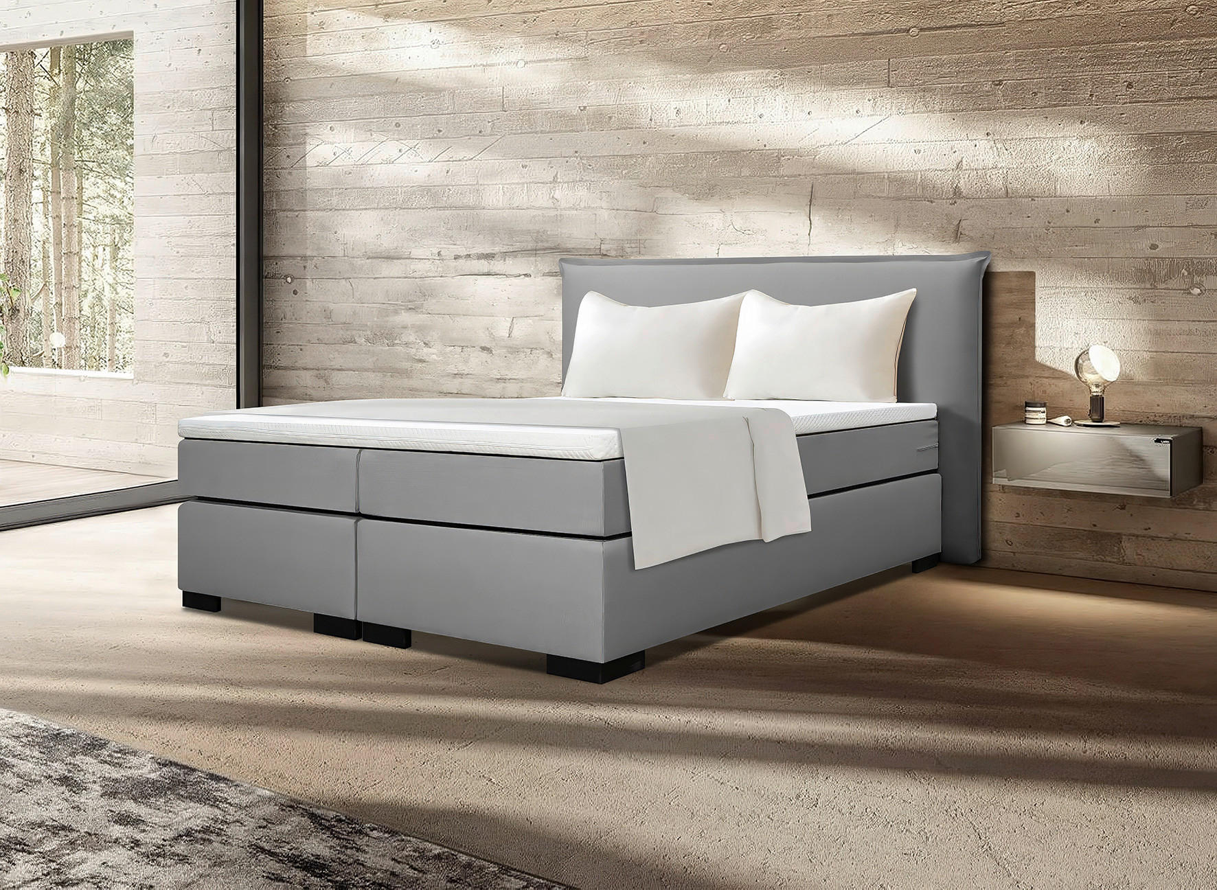 MID.YOU BOXSPRINGOVÁ POSTEĽ, 180/200 cm, antracitová, sivá, béžová, écru
