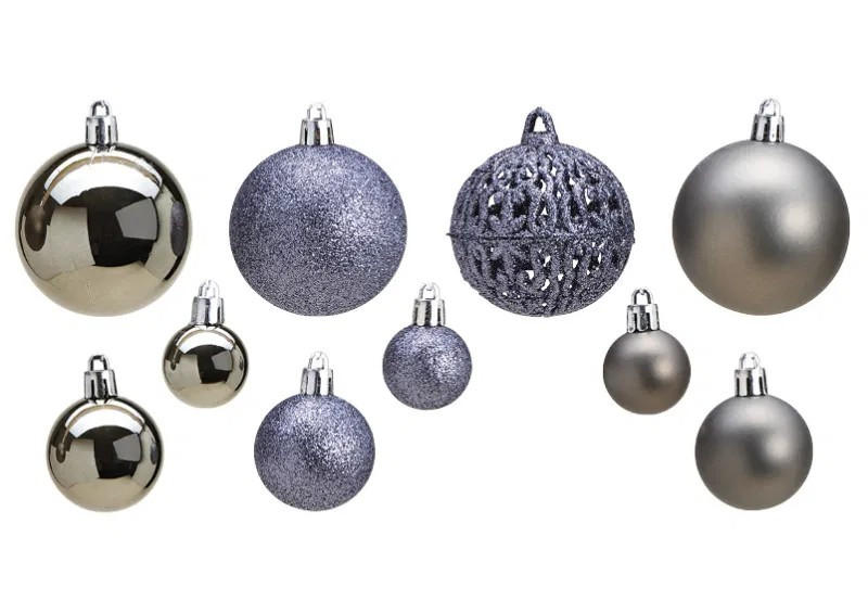CHRISTBAUMKUGEL-SET 50-teilig  - Grau, Basics, Kunststoff (17,7/22,8/12,0cm)