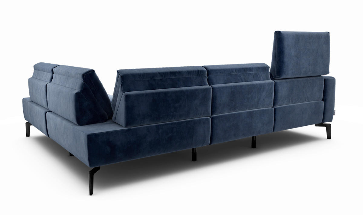 ECKSOFA in Samt Dunkelblau  256/193 cm  - Schwarz/Dunkelblau, Design, Textil/Metall (256/193cm) - SENSOO