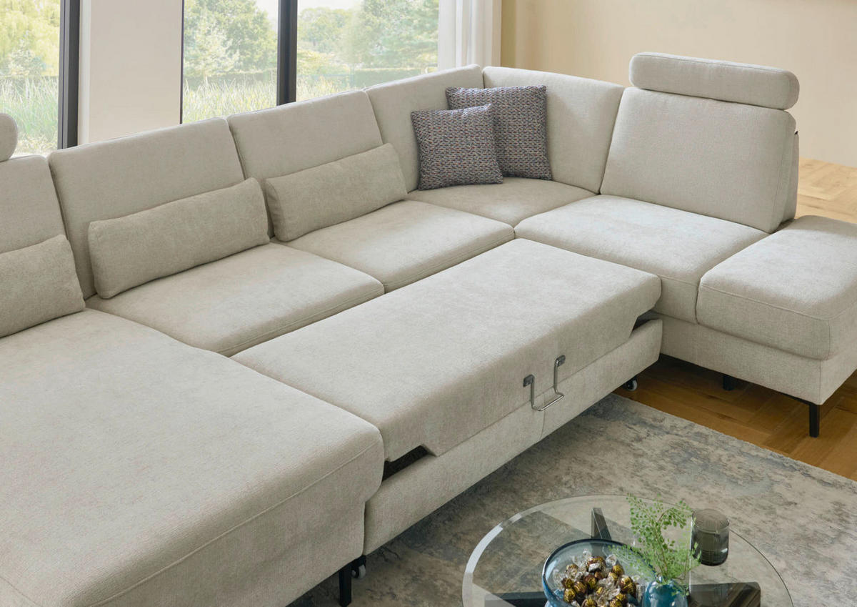 WOHNLANDSCHAFT Dieter Knoll Greige Chenille  - Greige/Schwarz, Design, Textil/Metall (175/349/235cm) - Dieter Knoll