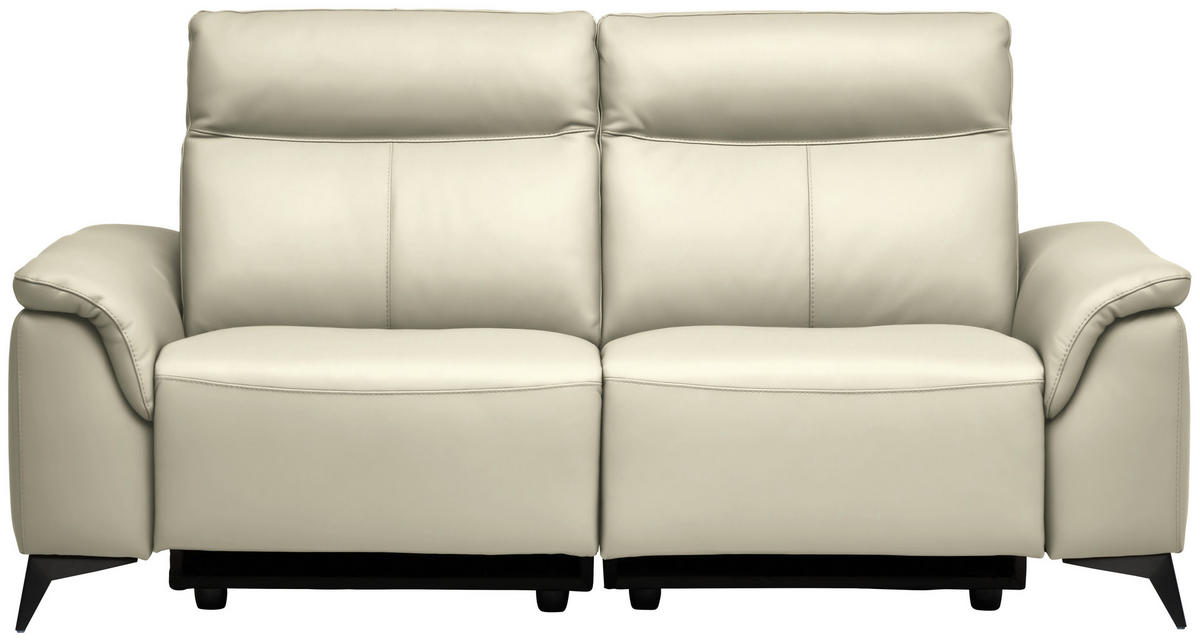 3-SITZER-SOFA  in Echtleder Creme   - Creme/Schwarz, Design, Leder/Metall (207/107/98cm) - Belluti