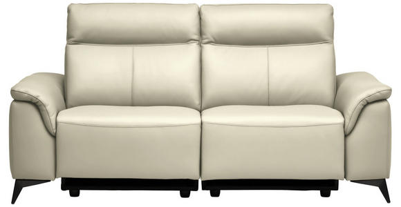 3-SITZER-SOFA  in Echtleder Creme   - Creme/Schwarz, Design, Leder/Metall (207/107/98cm) - Belluti