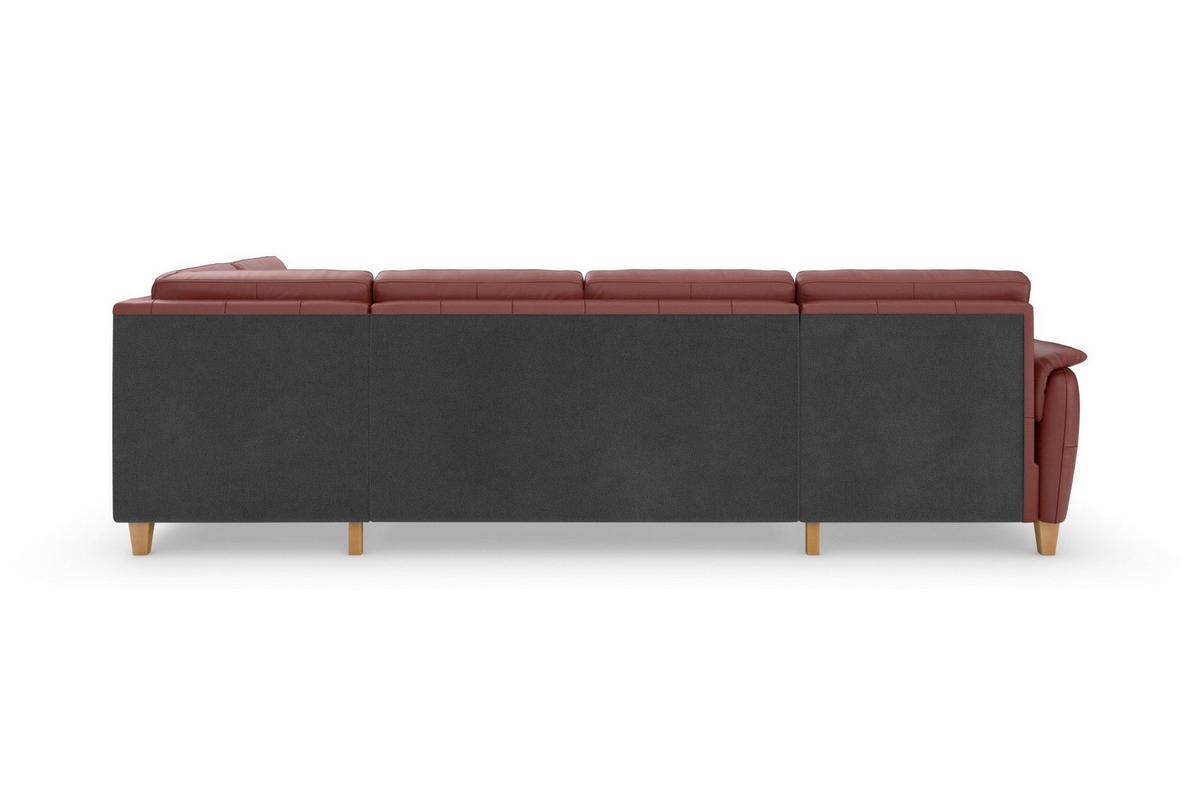 SEDACIA SÚPRAVA, textil, koža, červenohnedá - červenohnedá/farba duba, Basics, koža/drevo (163/308/212cm) - Sit & More