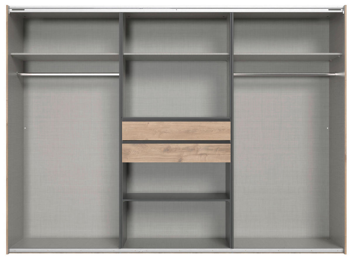 KLEIDERSCHRANK 300/216/65 cm,  in Plankeneiche, 6-türig  - Plankeneiche/Schwarz, Design, Holzwerkstoff/Metall (300/216/65cm) - Stylife