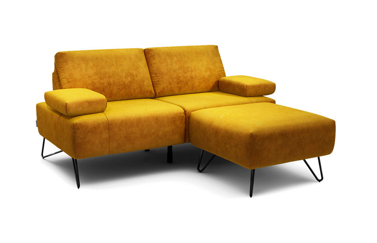 2-SITZER-SOFA Samt Gelb  - Gelb/Schwarz, Design, Textil/Metall (164-194/85/86-94cm) - SENSOO
