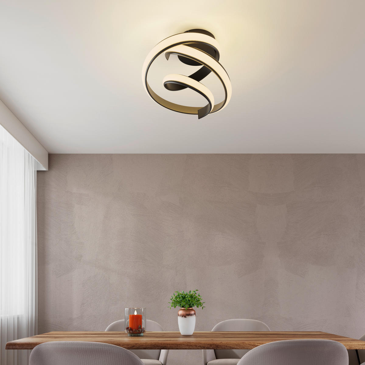 LED-DECKENLEUCHTE Turn 48/39 cm  - Schwarz, Design, Kunststoff/Metall (48/39cm) - Novel