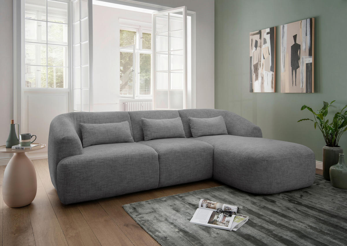 ECKSOFA in Struktur Silberfarben  - Silberfarben/Schwarz, Modern, Kunststoff/Textil (256/160cm) - Livetastic