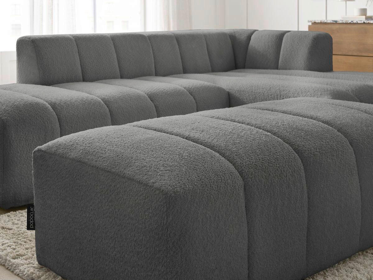 ECKSOFA Ottomane rechts  ANNECY Dunkelgrau Bouclé  - Dunkelgrau/Schwarz, MODERN, Kunststoff/Textil (262/170cm)
