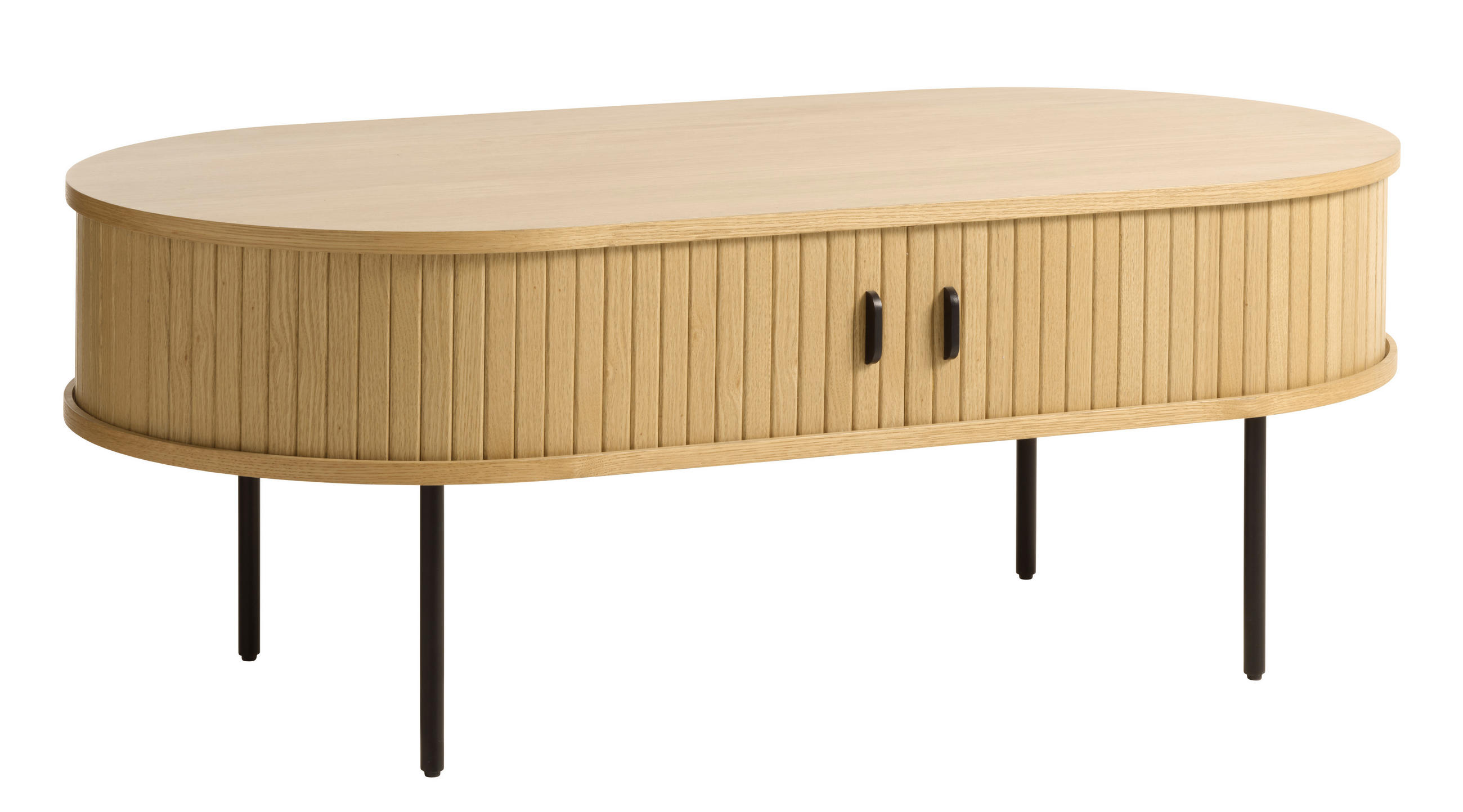 COUCHTISCH furniert 120/60/45 cm oval Eichefarben  - Eichefarben/Schwarz, Trend, Holzwerkstoff/Metall (120/60/45cm) - home24