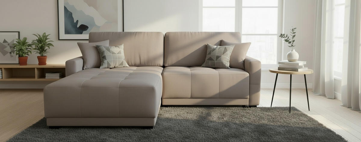 HÖRNSOFFA i chenille, struktur ljusbrun  - ljusbrun, Design, textil (237/186cm) - MID.YOU