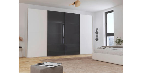SCHWEBETÜRENSCHRANK 361/223/68 cm 4-türig Grau, Weiß - Chromfarben/Weiß, KONVENTIONELL, Glas/Holzwerkstoff (361/223/68cm) - Novel