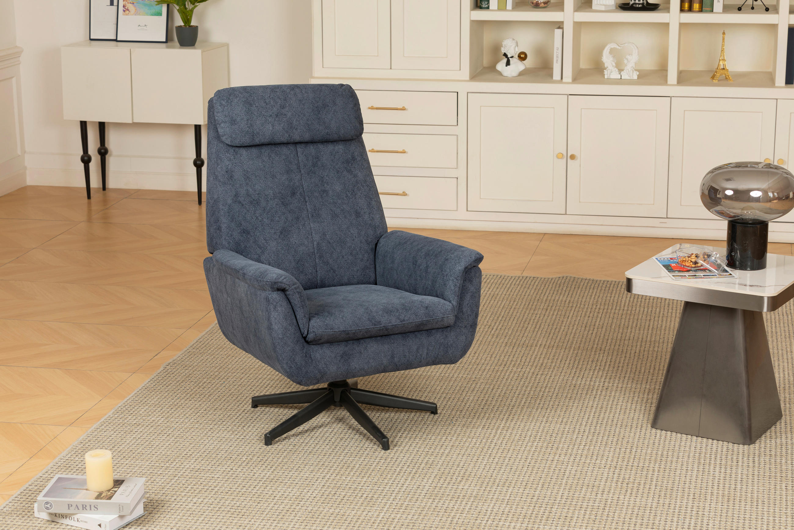 RELAXSESSEL Flachgewebe    - Blau/Schwarz, Design, Textil/Metall (77/105/90cm) - MID.YOU