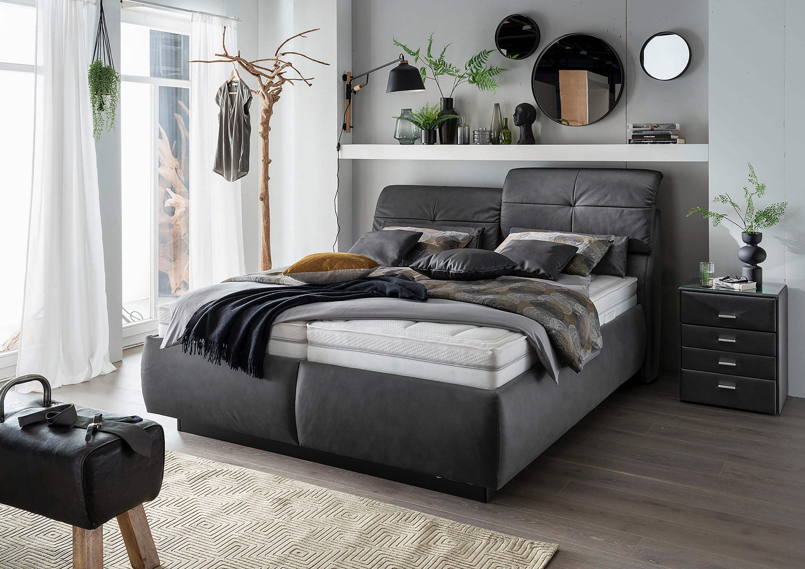 POLSTERBETT Matratze, Lattenrost, Kopfteilverstellung Anthrazit 180/200 cm  - Anthrazit/Weiß, KONVENTIONELL, Holz/Holzwerkstoff (180/200cm) - Beldomo - Sleep