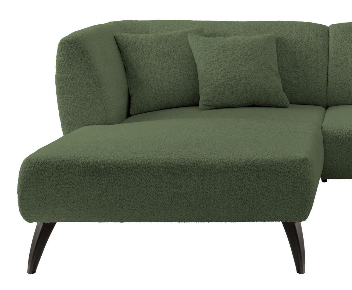 ECKSOFA in Bouclé Dunkelgrün  - Dunkelgrün/Schwarz, Modern, Holz/Textil (160/264cm) - MID.YOU
