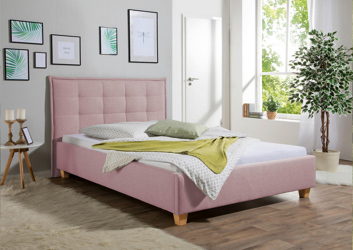 POLSTERBETT 100/200 cm,  in Rosa,  - Rosa/Naturfarben, MODERN, Holz/Textil (100/200cm) - Livetastic