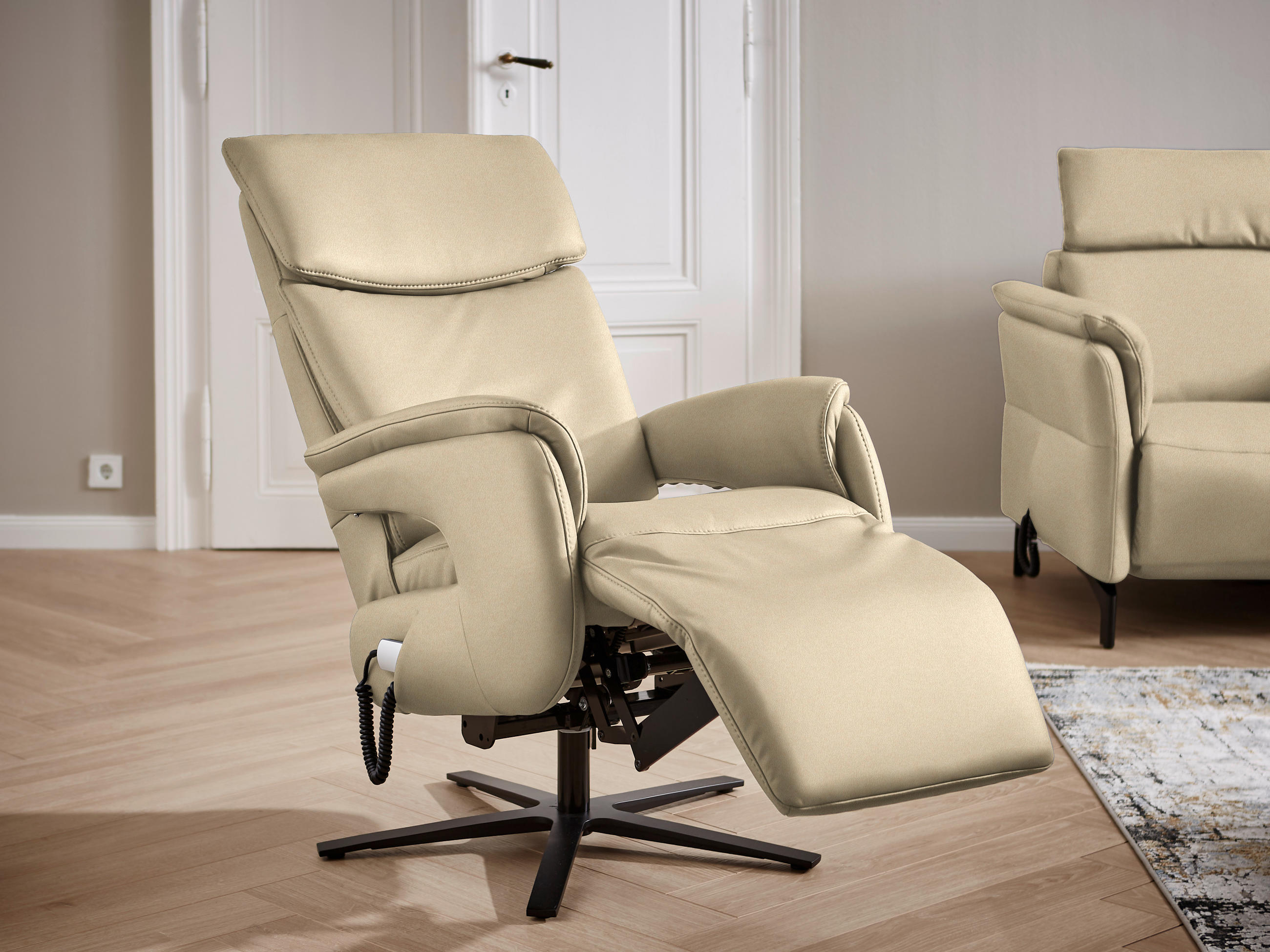 RELAXSESSEL in Textil Ecru  - Ecru/Schwarz, Design, Textil/Metall (70/117/85cm) - Dieter Knoll