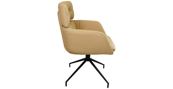 ARMLEHNSTUHL  Lederauswahl, Wippfunktion, Sitzfläche 360° drehbar  Echtleder  - Hellbraun/Schwarz, Design, Leder/Metall (62/92/66cm) - Dieter Knoll