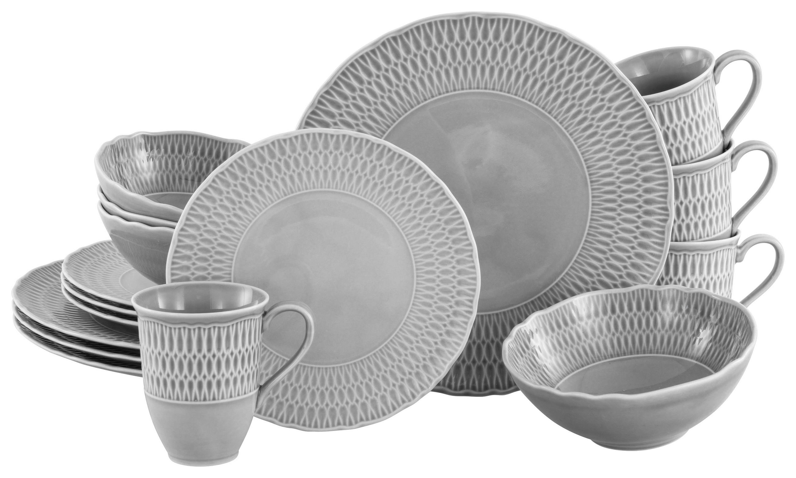 KOMPLETT SERVIS Sofia 16 delar  - ljusgrå, Design, keramik - Creatable
