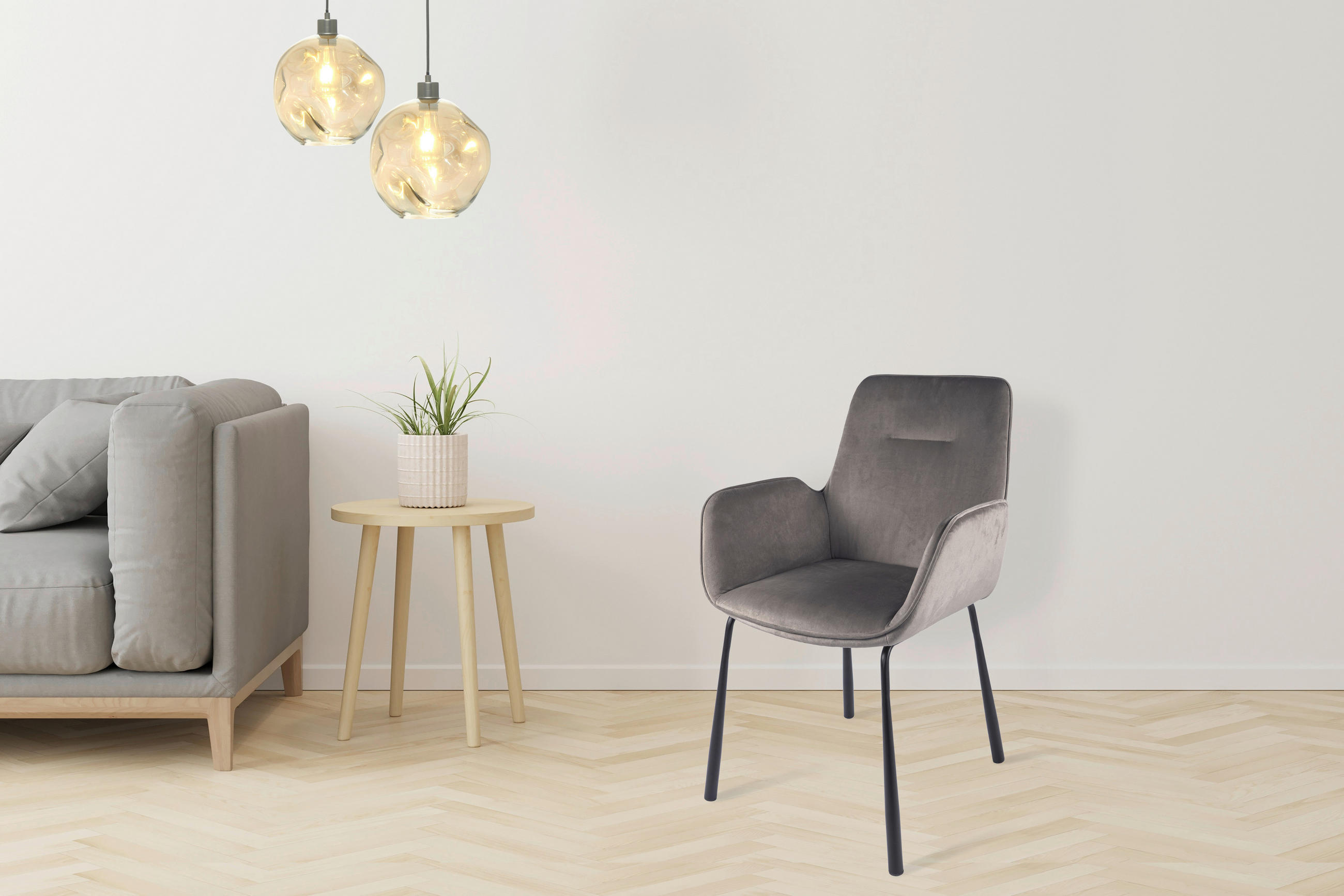 STOLIČKA S PODRÚČKAMI, zamat, sivá - čierna/sivá, Modern, kov/textil (57/87/58,5cm) - MID.YOU