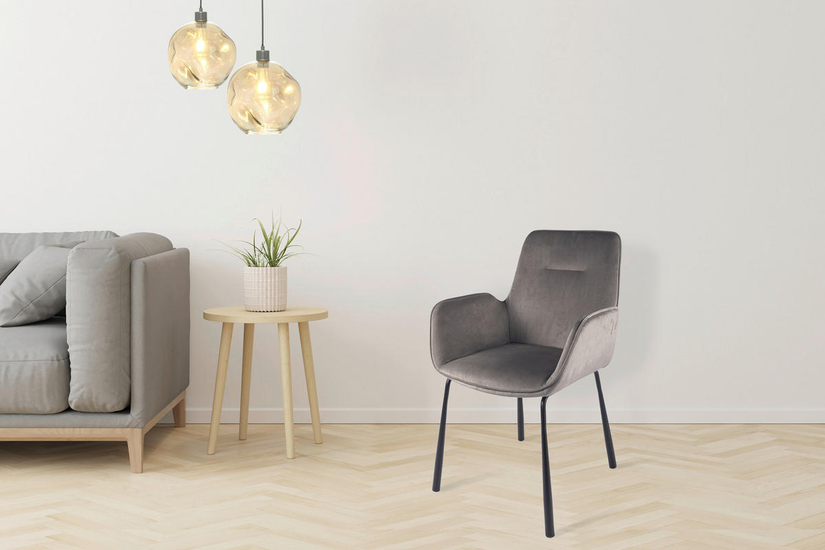 ŽIDLE S PODRUČKAMI, samet, šedá - šedá/černá, Moderní, kov/textil (57/87/58,5cm) - MID.YOU