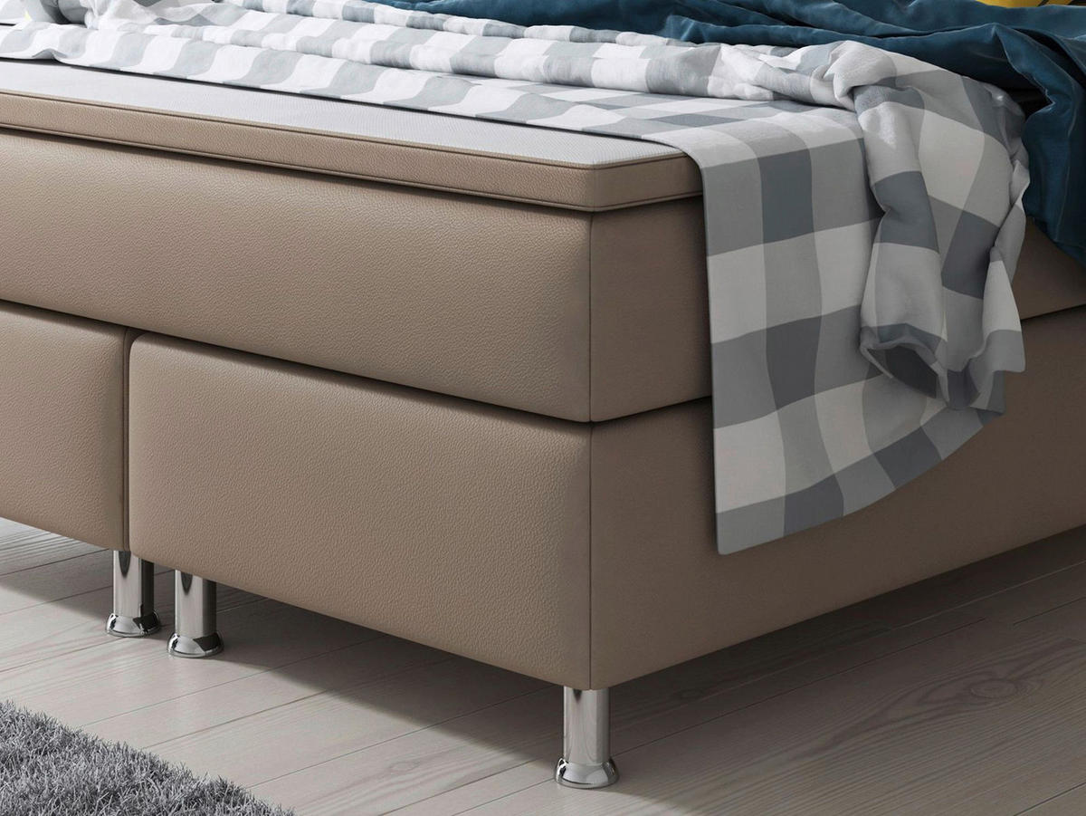 Boxspringbett mit Topper  in Cappuccino  - Silberfarben/Cappuccino, KONVENTIONELL, Leder/Textil (140/115/210cm) - MID.YOU