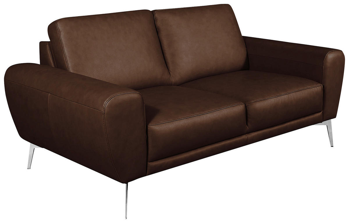 2-SITZER-SOFA Dunkelbraun Echtleder  - Chromfarben/Dunkelbraun, Design, Leder/Metall (177/85/92cm) - Livetastic