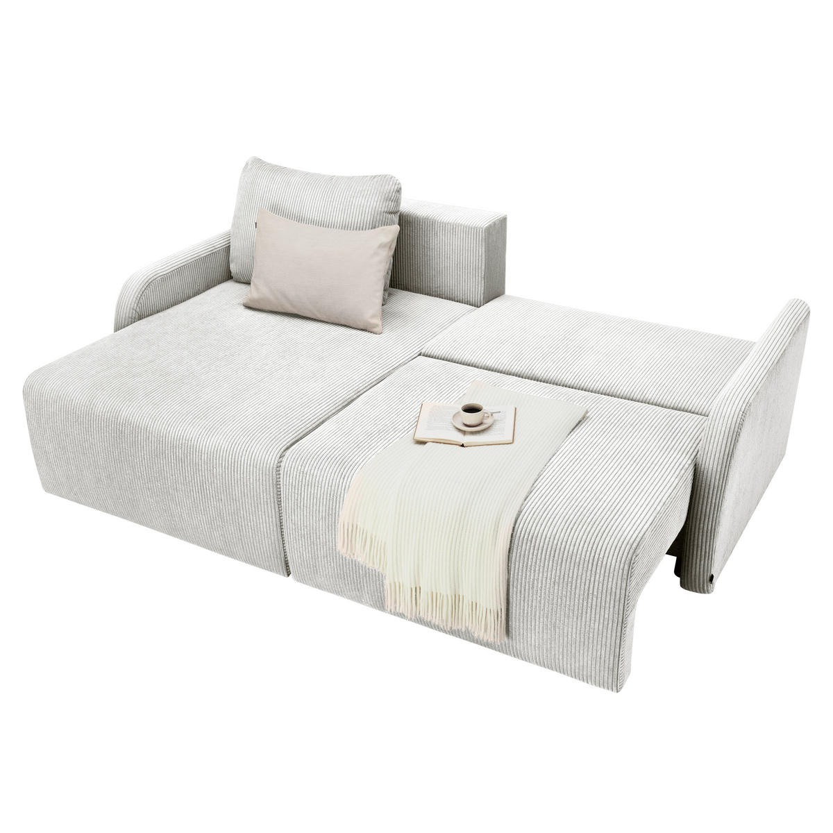 ECKSOFA Naturfarben Cord Rückenkissen, Bettkasten, Schlaffunktion, Rücken echt, Liegefläche im Originalstoff  - Schwarz/Naturfarben, KONVENTIONELL, Kunststoff/Textil (217/146cm) - Carryhome