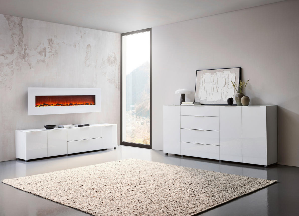SIDEBOARD  in 225/101/40 cm  - Chromfarben/Weiß Hochglanz, Basics, Glas/Holzwerkstoff (225/101/40cm) - Voleo