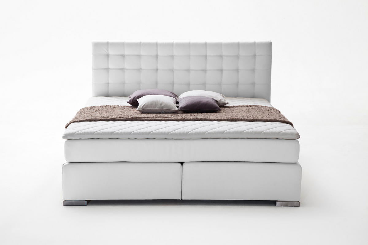 BOXSPRINGBETT 180/200 cm  in Weiß  - Alufarben/Weiß, Design, Textil/Metall (180/200cm) - Livetastic