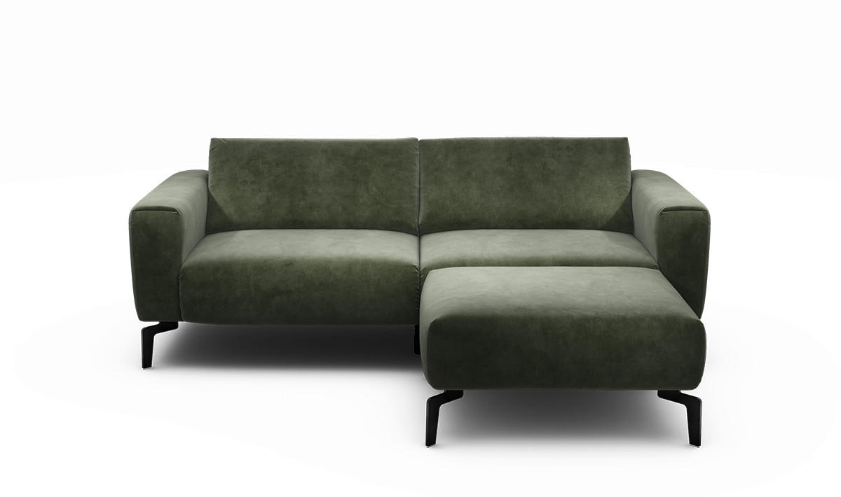 2,5-Sitzer inkl. Hocker Samt Waldgrün  - Waldgrün/Schwarz, Design, Textil/Metall (220/86/86-94cm) - SENSOO