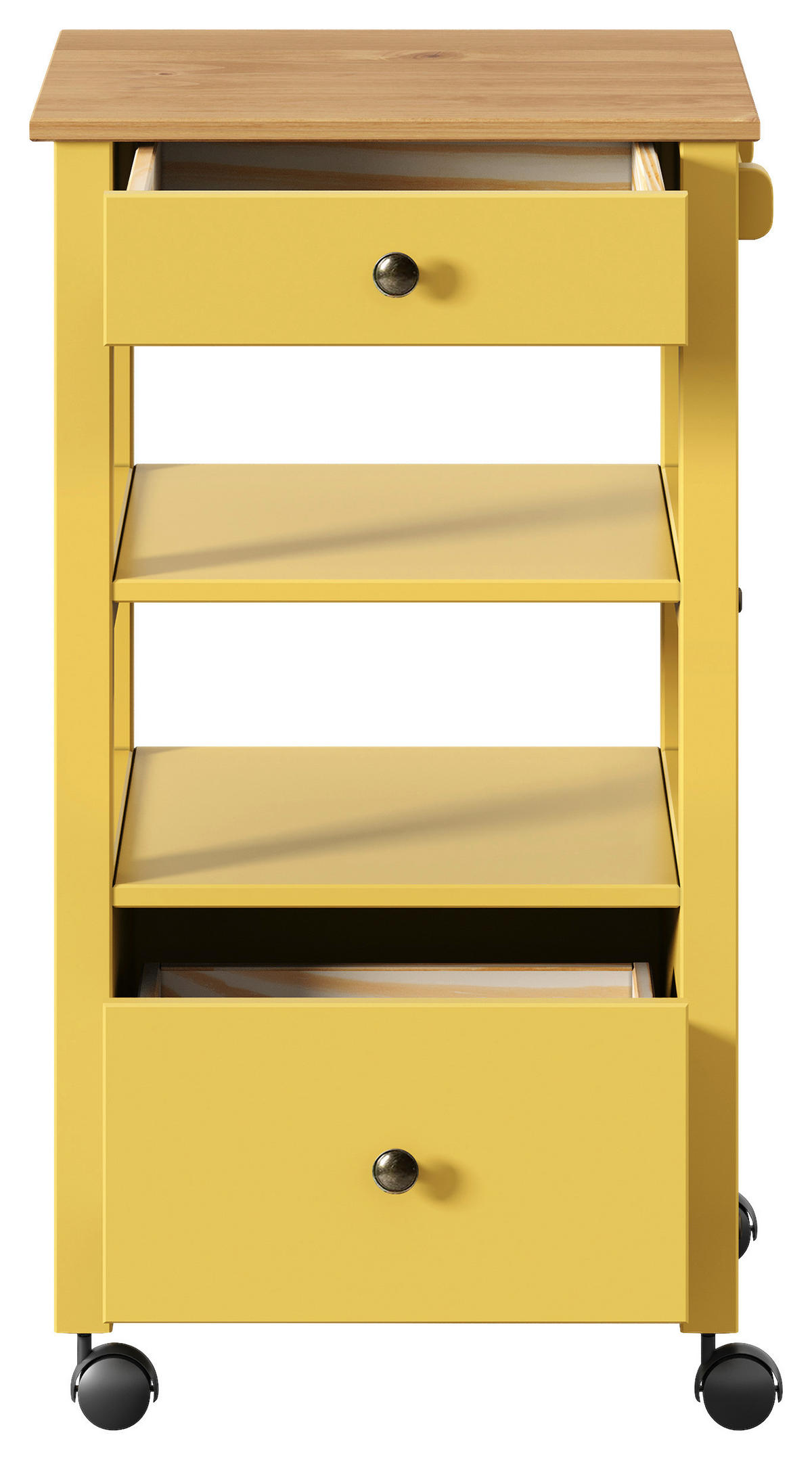 SERVIERWAGEN Pinie massiv Braun, Gelb  - Gelb/Zinkfarben, MODERN, Holz/Kunststoff (50/90,6/40cm) - Livetastic