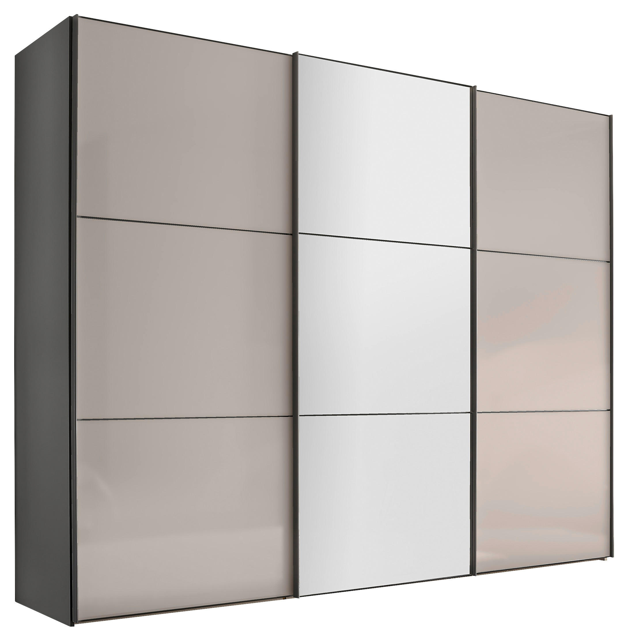 SCHWEBETÜRENSCHRANK 280/222/68 cm,  in Anthrazit, Schwarz, Dunkelgrau, 3 Tür(en)  - Dunkelgrau/Anthrazit, MODERN, Glas/Holzwerkstoff (280/222/68cm) - Moderano