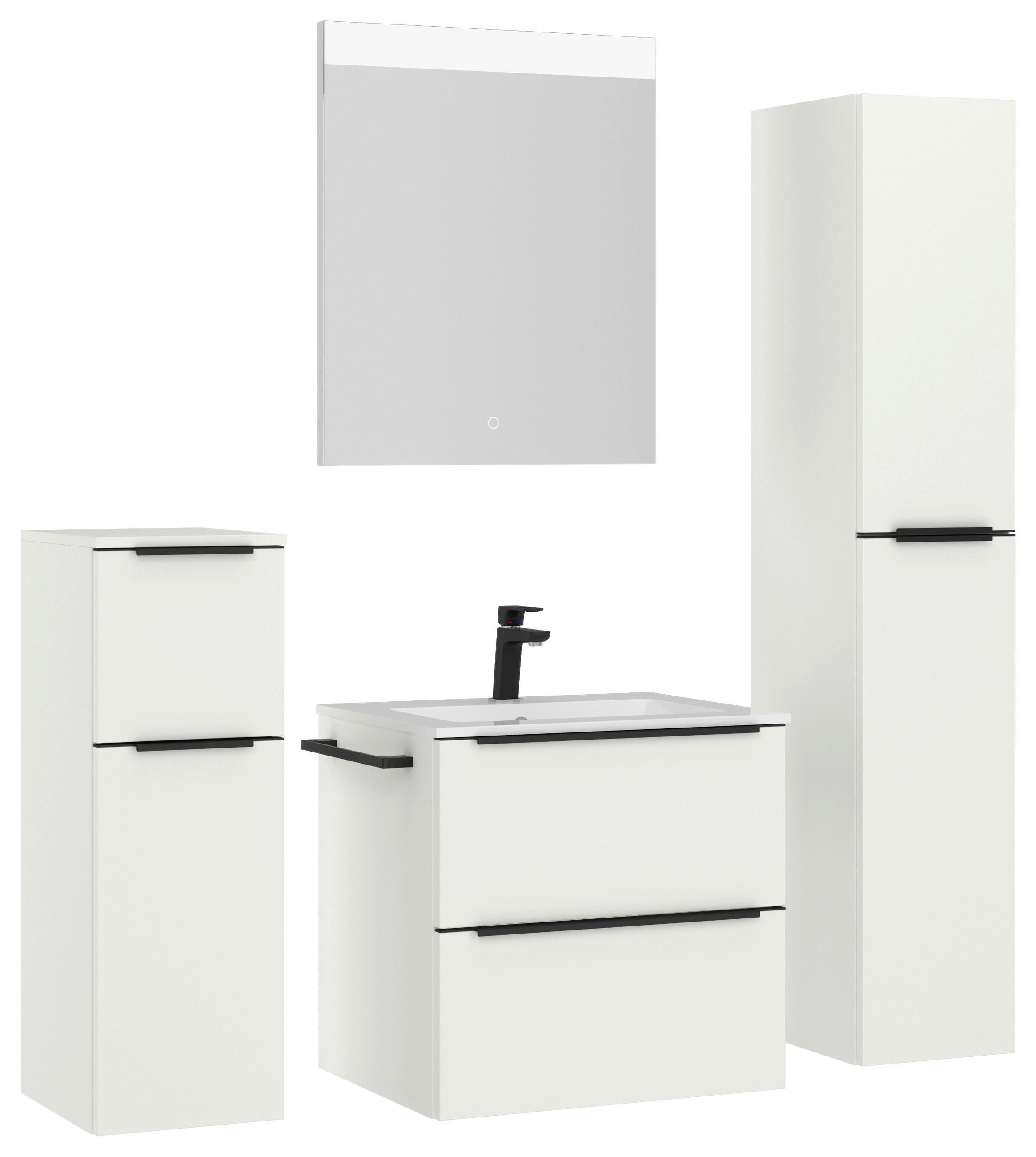 BADEZIMMER 5-teilig  in 121 cm  - Schwarz/Weiß, MODERN, Holzwerkstoff/Stein (121cm) - Nobilia