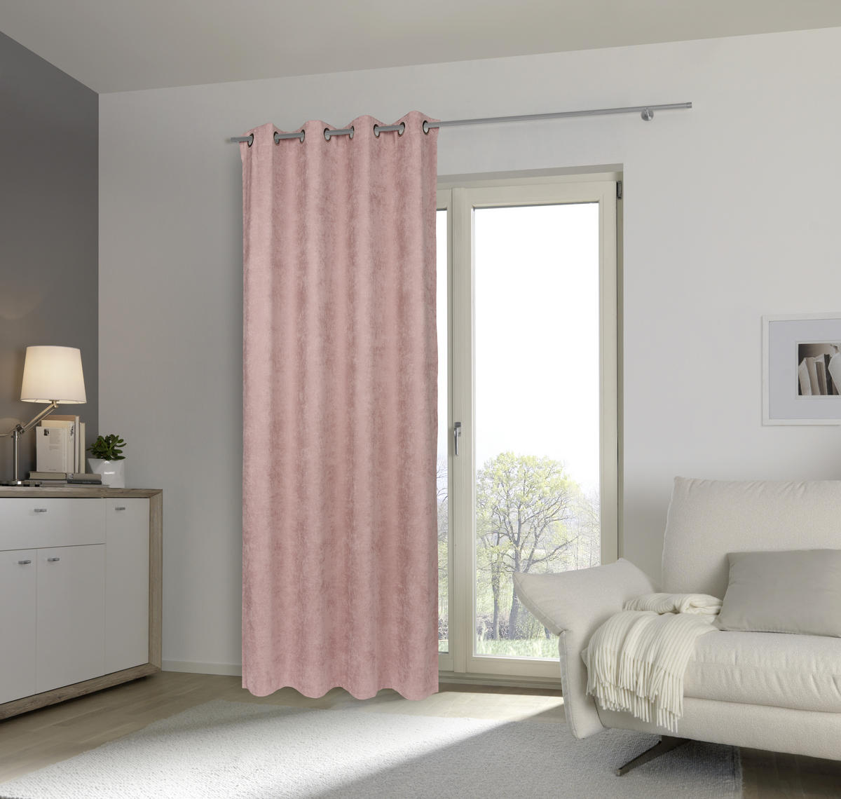 ZAVESA SA KARIKAMA ružičasta - ružičasta, Konvencionalno, tekstil (140/245cm) - Esposa