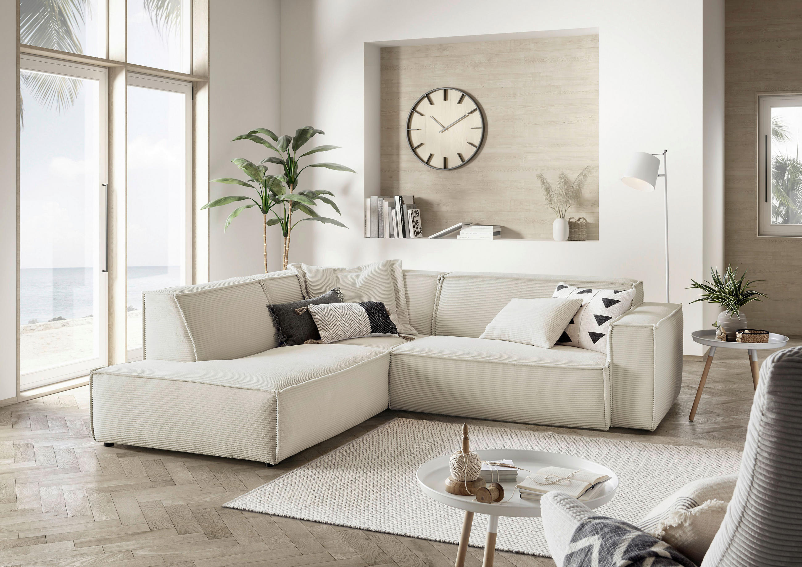 ECKSOFA Creme Cord  - Creme/Schwarz, KONVENTIONELL, Kunststoff/Textil (224/254cm) - Hom`in