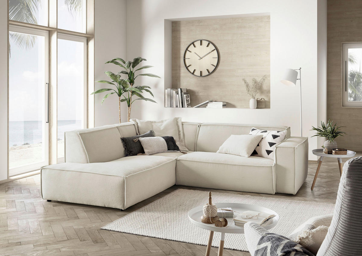 ECKSOFA in Cord Creme  - Creme/Schwarz, Konventionell, Kunststoff/Textil (224/254cm) - Hom`in