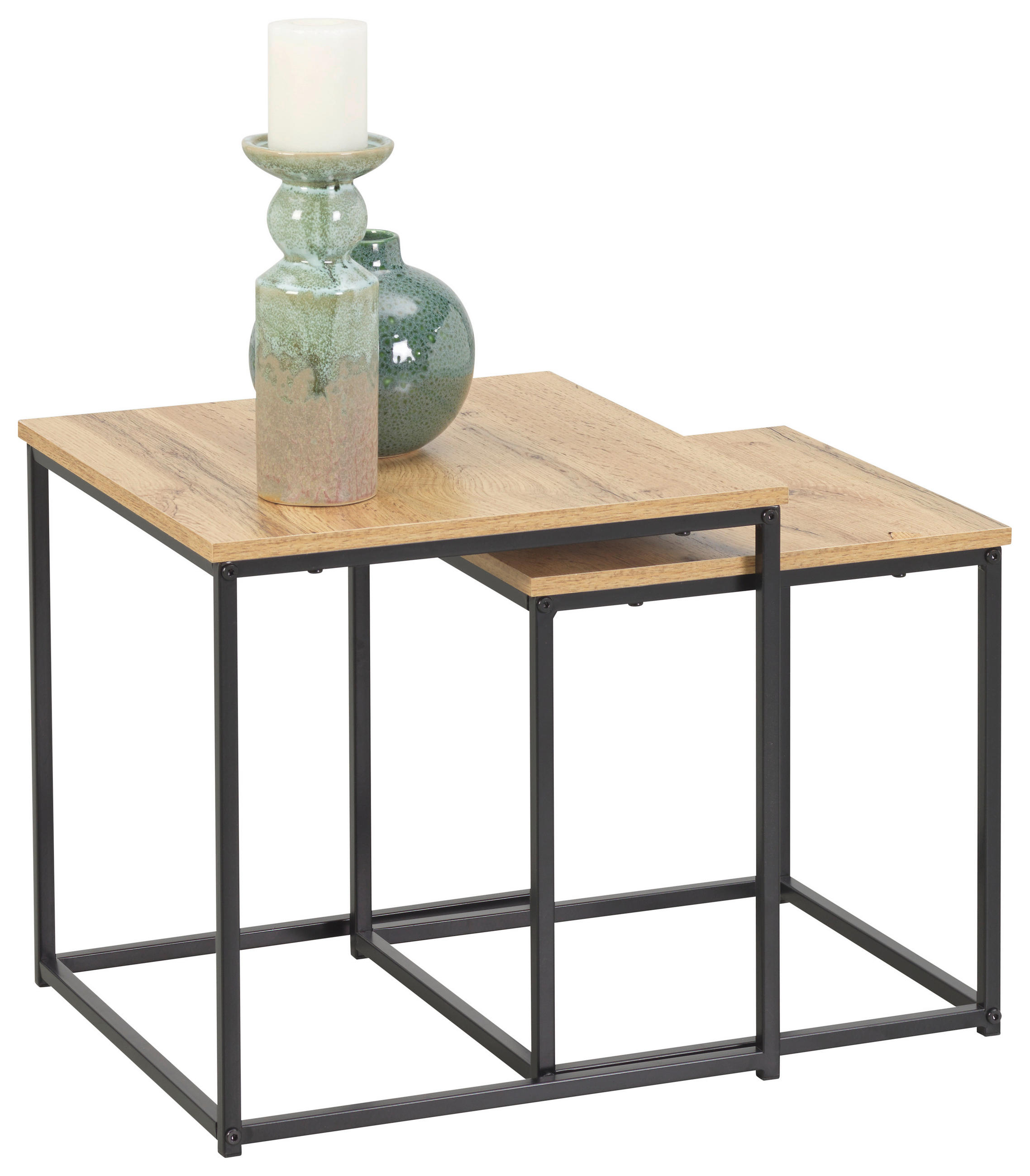 BEISTELLTISCH 30/40/30/40/30/40 cm Schwarz, Eichefarben quadratisch  - Eichefarben/Schwarz, Trend, Holzwerkstoff/Metall (30/40/30/40/30/40cm) - Xora