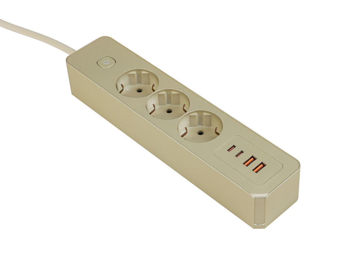 STECKDOSENLEISTE - Goldfarben, Basics, Kunststoff/Metall (24/5,5/4cm) - Mican