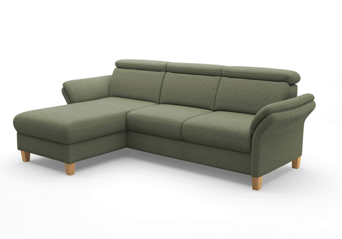 ECKSOFA GLENDALE E Olivgrün Flachgewebe  - Eichefarben/Olivgrün, KONVENTIONELL, Holz/Textil (166/253cm) - Sit & More