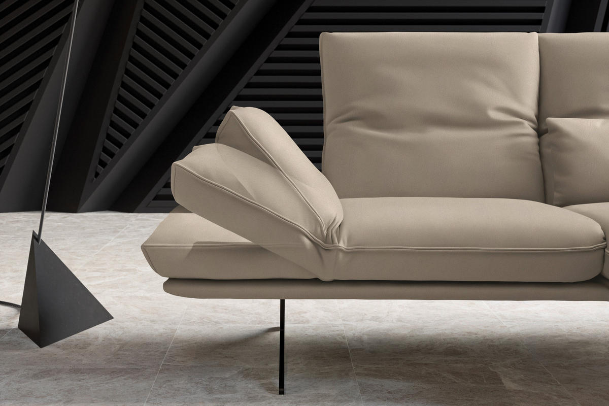 ECKSOFA in Echtleder Sandfarben  - Sandfarben/Schwarz, Design, Leder/Metall (210/130cm) - Dieter Knoll