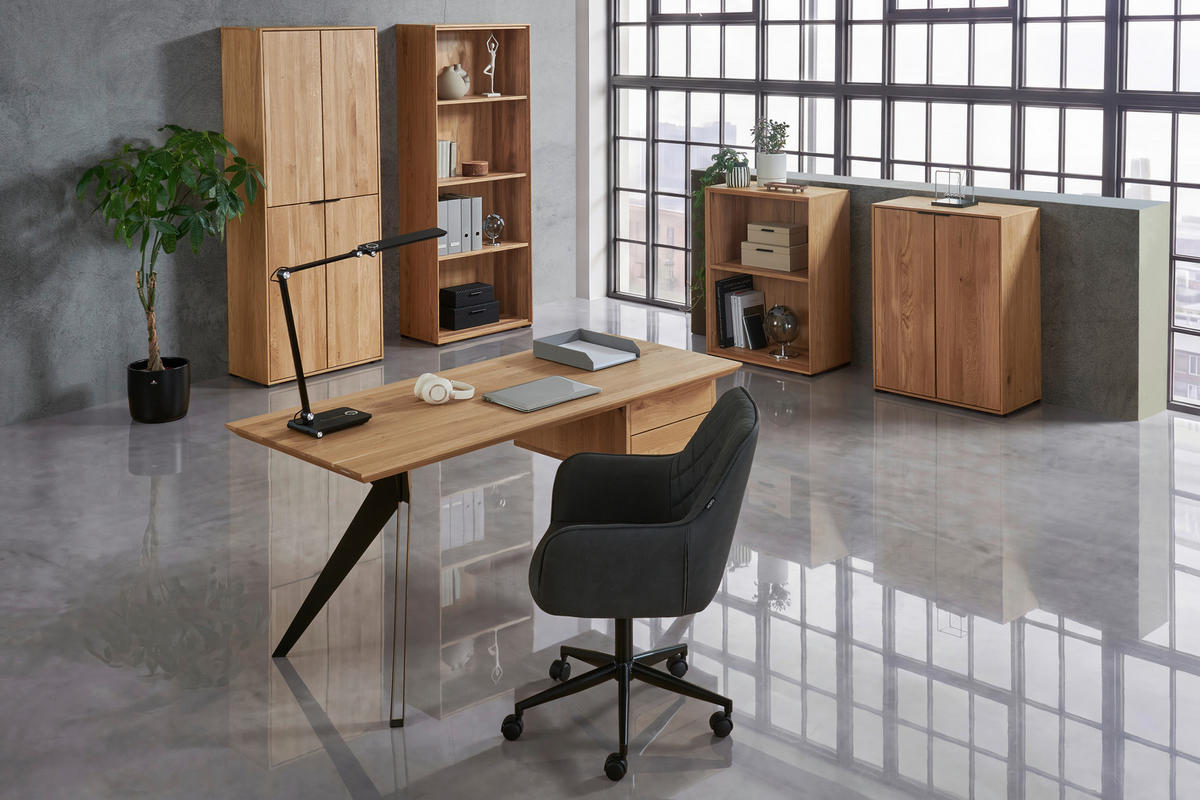 SCHREIBTISCH 160/70/75 cm  in Wildeiche  - Wildeiche/Schwarz, Natur, Holz/Metall (160/70/75cm) - Linea Natura