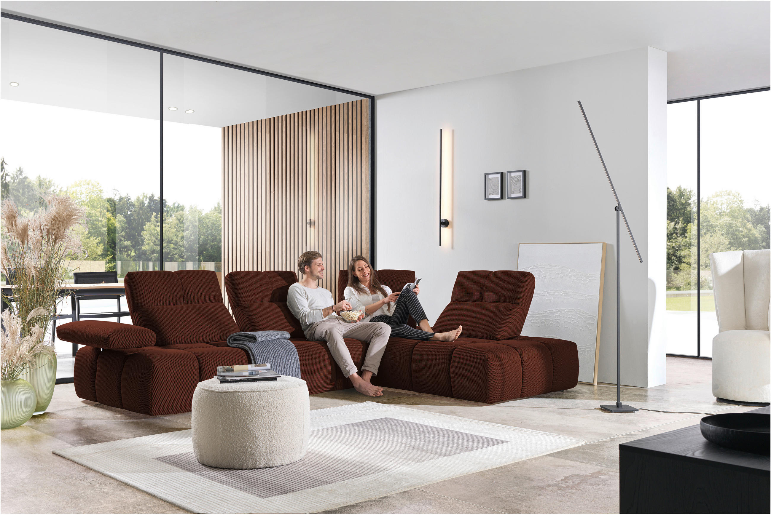 ECKSOFA in Struktur Rostfarben  - Rostfarben/Schwarz, Design, Kunststoff/Textil (313/233cm) - Emilio Belluti