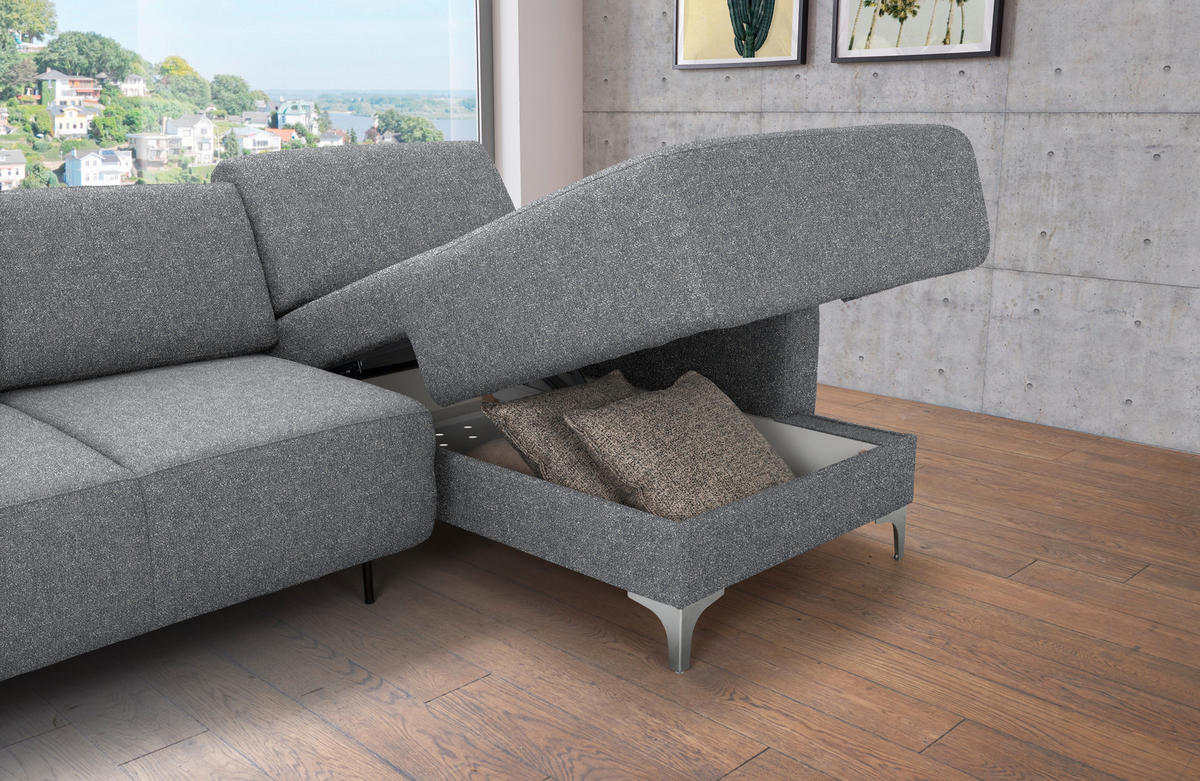 ECKSOFA  in Mikrovelours Grau  160/248 cm  - Alufarben/Grau, Design, Textil/Metall (160/248cm) - Sedda