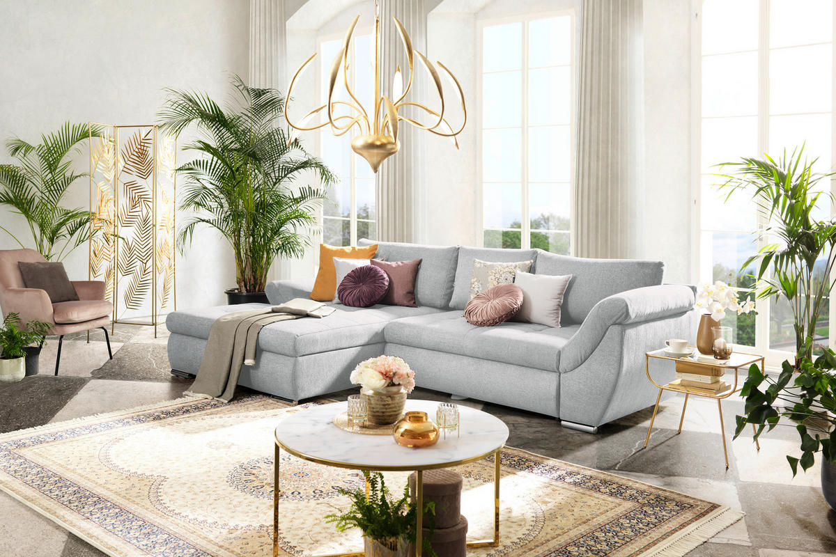 ECKSOFA Silberfarben Flachgewebe  - Silberfarben, Design, Textil/Metall (174/306cm) - Carryhome