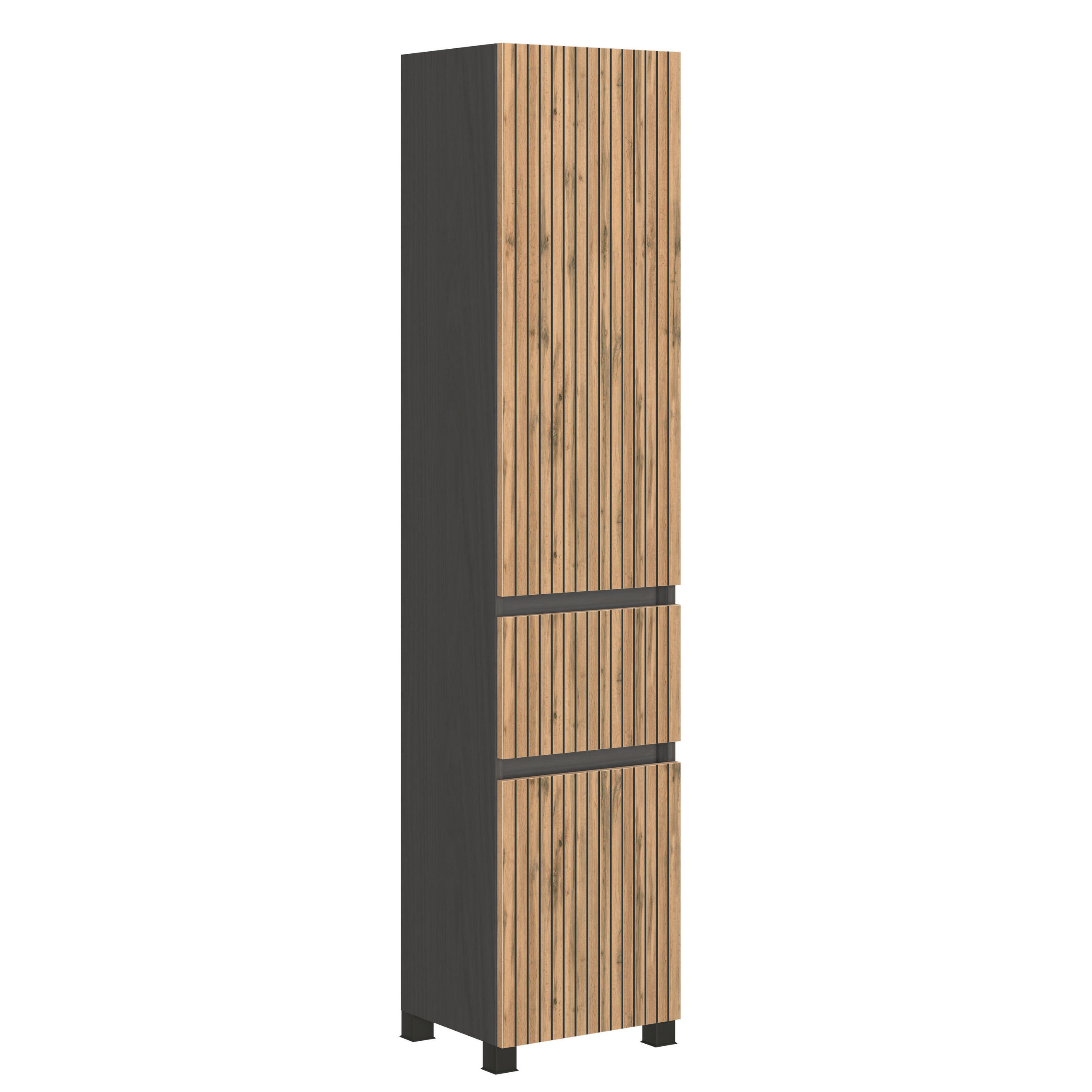 HOCHSCHRANK 40/180/35 cm  - Eiche Wotan/Graphitfarben, Natur, Holzwerkstoff/Kunststoff (40/180/35cm) - Xora