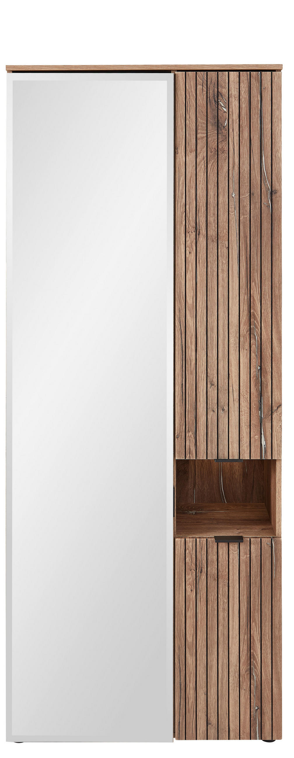 DULAP PENTRU HOL 82/204/38 cm - culoare lemn stejar/negru, Modern, sticlă/metal (82/204/38cm) - MID.YOU